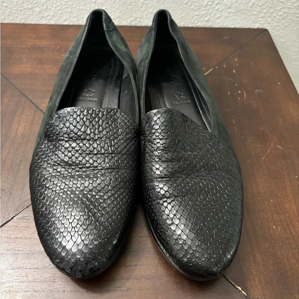 ECCO Touch Ballerina 2.0 Women's Black Leather Flat EU 38 US 7 /‎ 7.5 Snakeskin